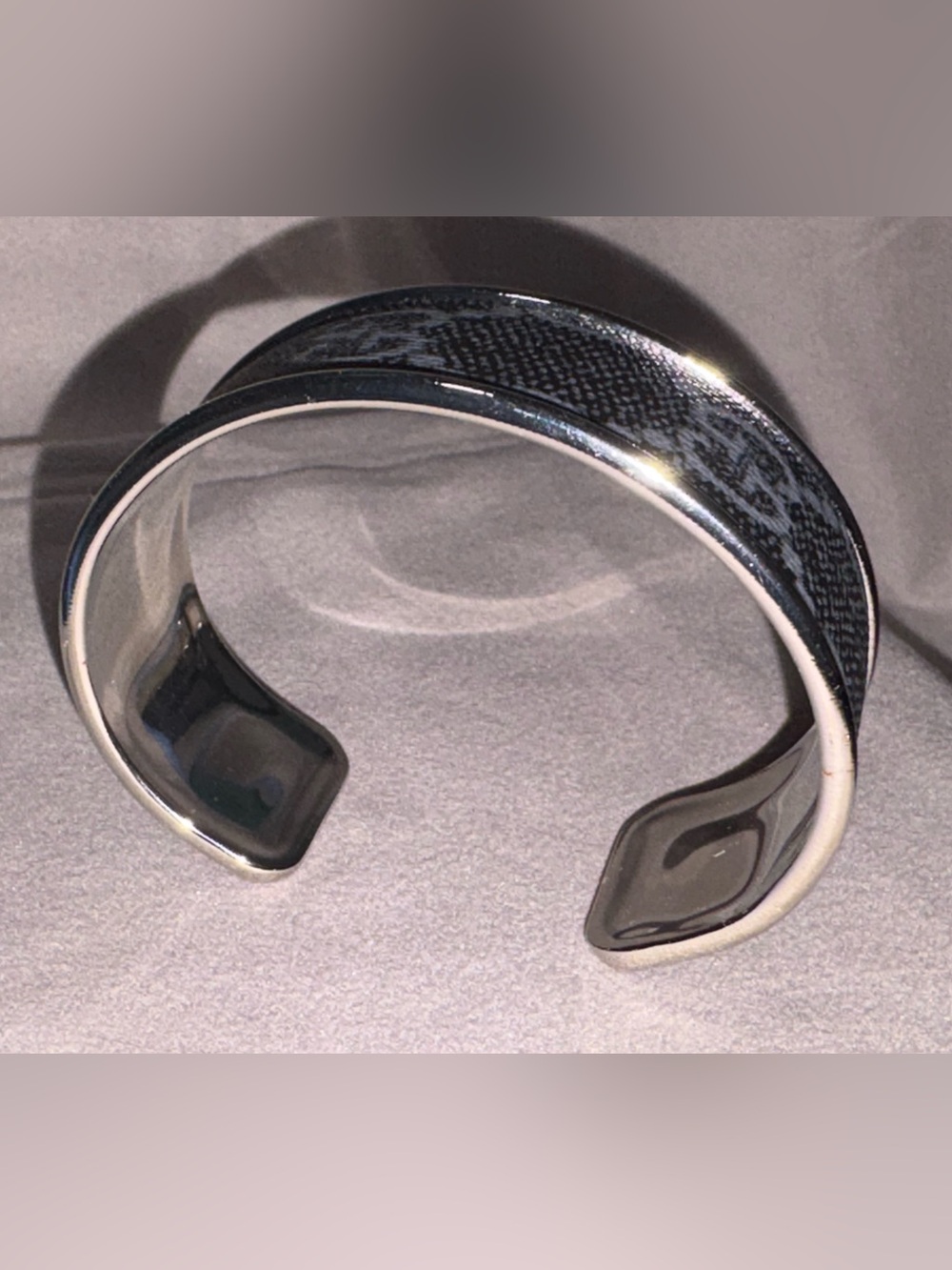 Black GG Patterned Cuff Bracelet - Sleek Silver Trim GG Monogram - Picture 3 of 6